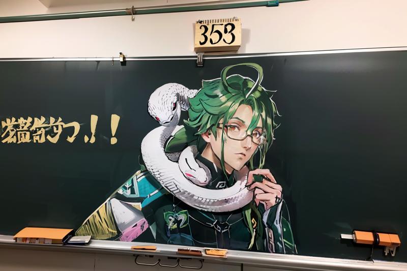 00240-962375204-masterpiece, best quality,_lora_blackboard_0.7_,chalkboard, 1boy,snake,glasses,simple background,.png